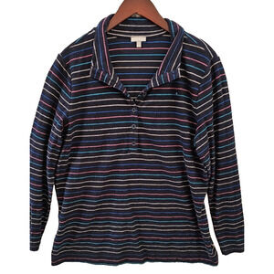 T by Talbots Tunic Shirt Top Pullover Womens X Navy Blue Stripe 1/4 Button XL 14